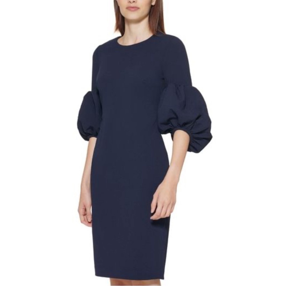 Calvin Klein Navy Blue Puff Sheath Sleeve Dress 8